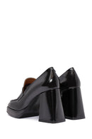 Woman Black Chunky Heels Leather Loafer | Derimod