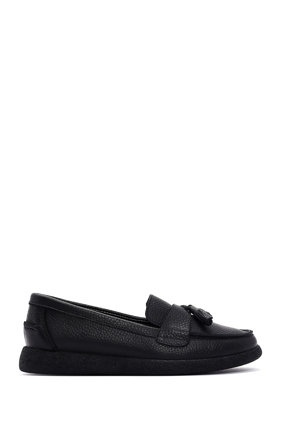 Women's Black Tassel Leather Comfort Loafer 24WFD1503FT | Derimod