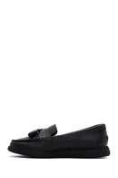 Women's Black Tassel Leather Comfort Loafer | Derimod