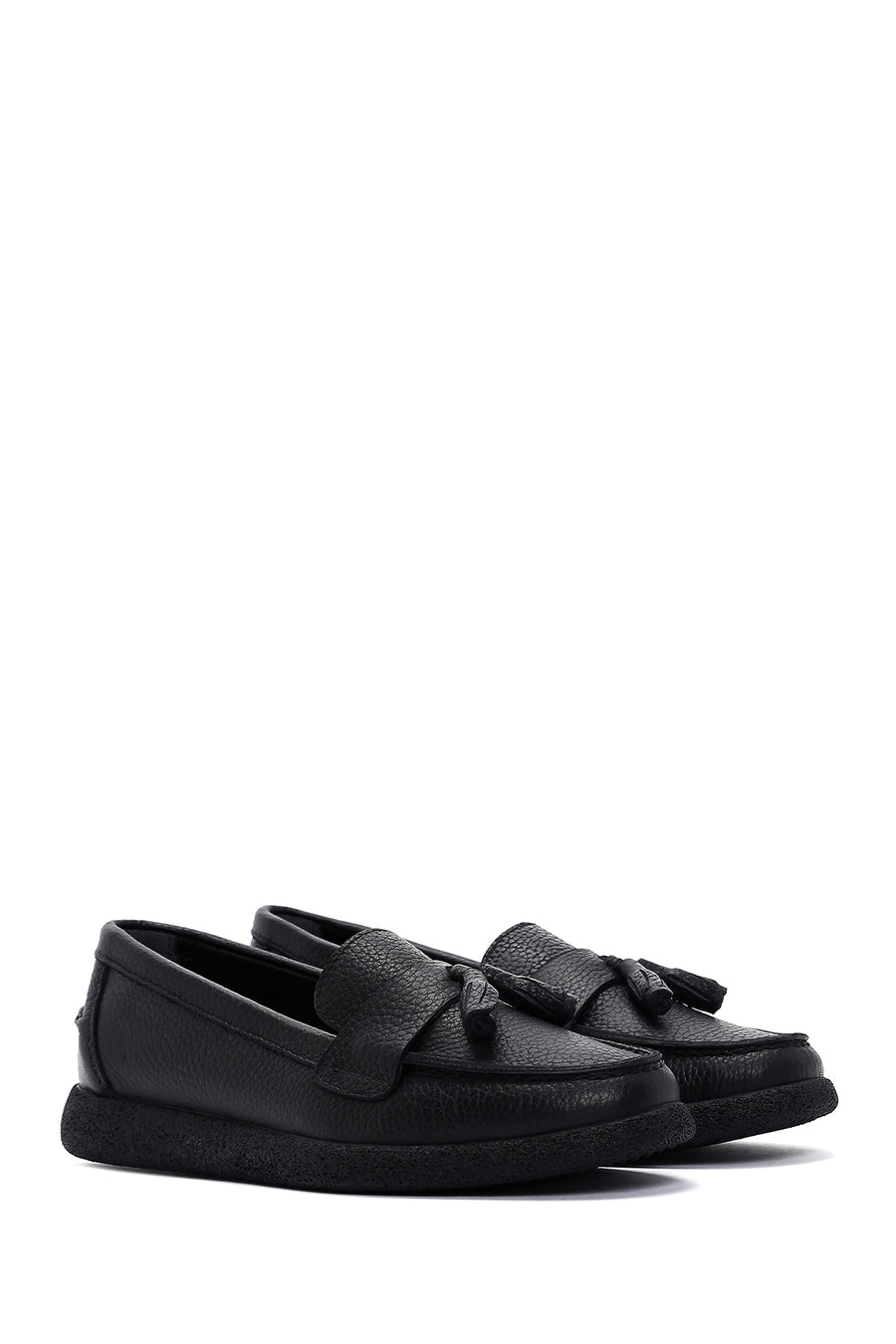 Women's Black Tassel Leather Comfort Loafer