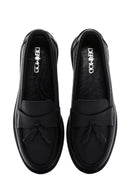 Women's Black Tassel Leather Comfort Loafer | Derimod