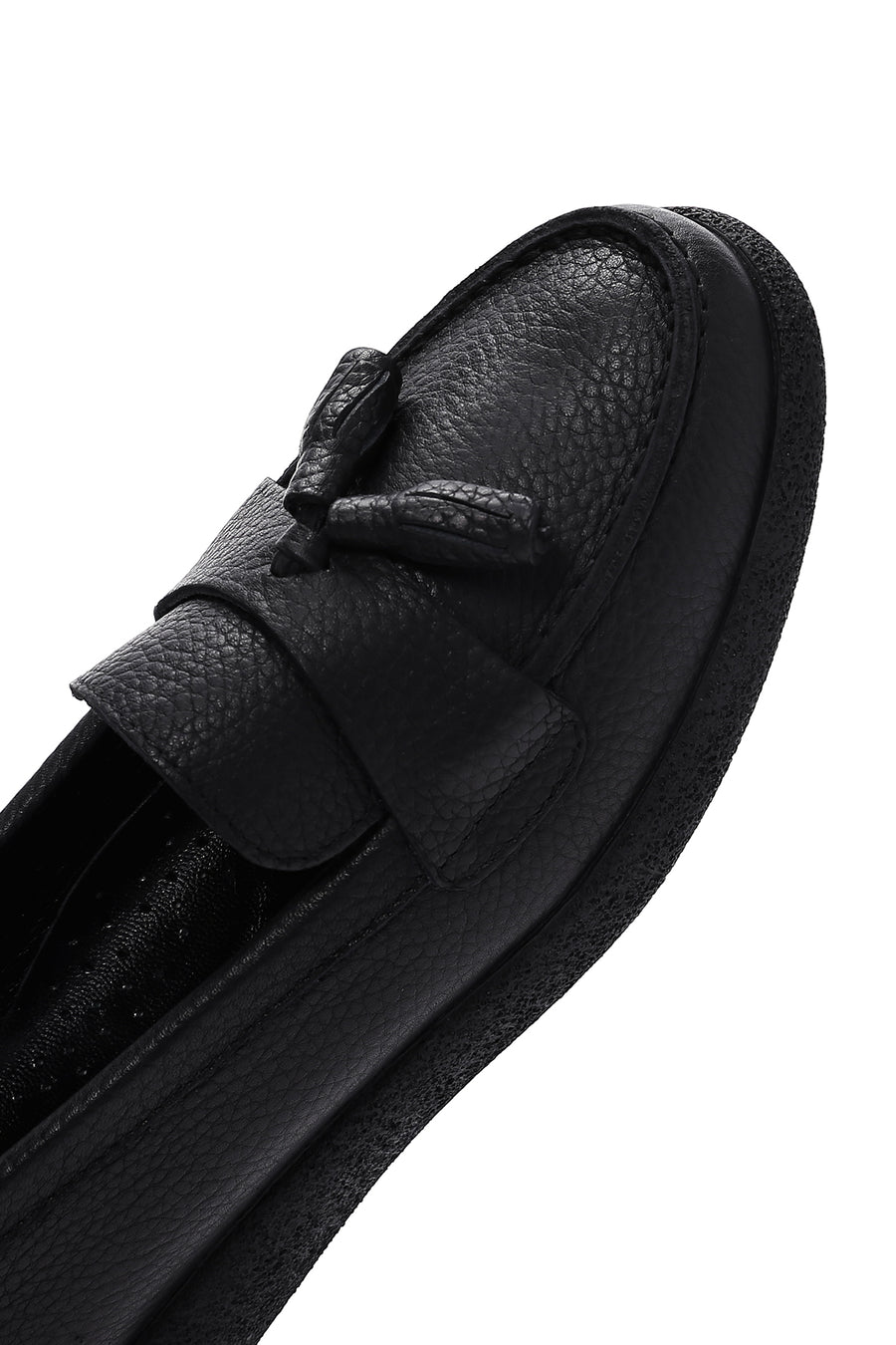 Women's Black Tassel Leather Comfort Loafer