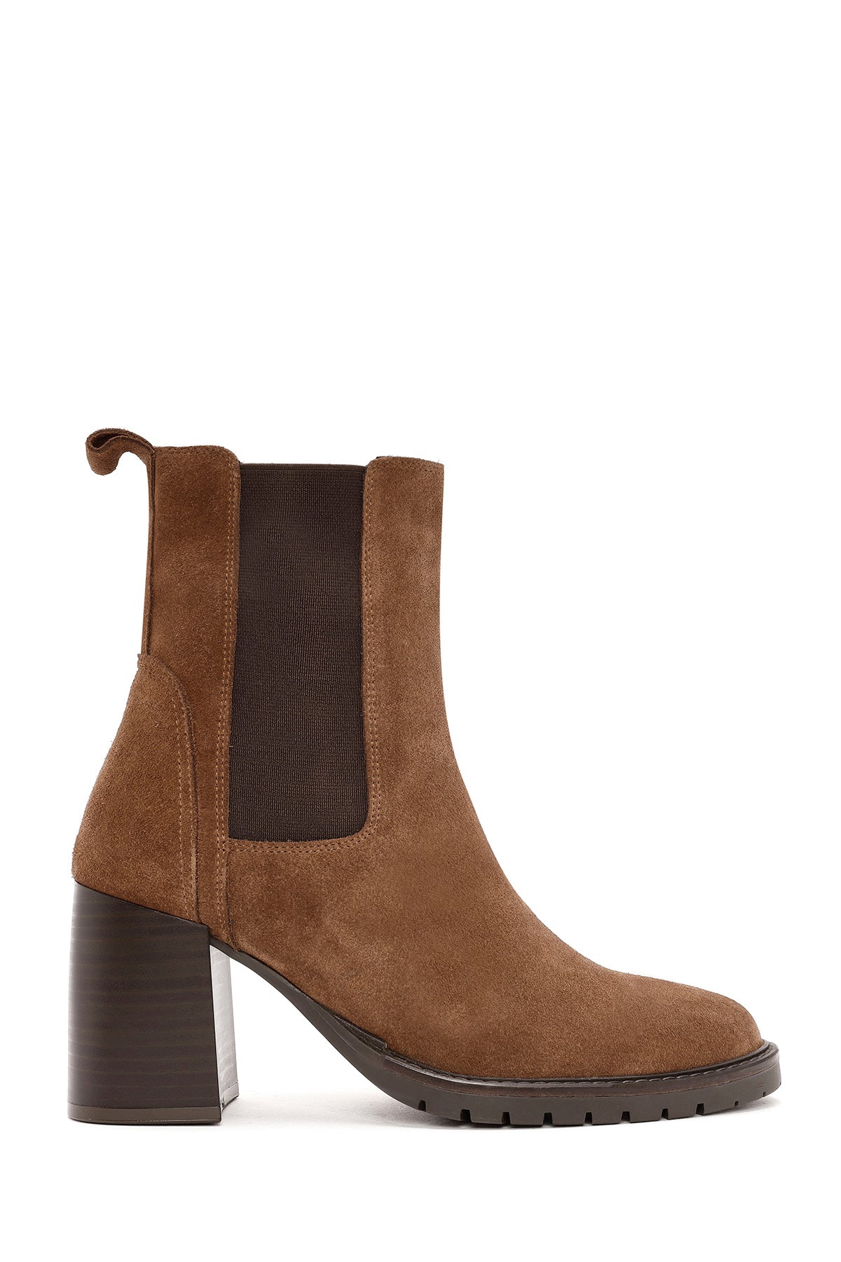 Women's Tan Thick Heeled Suede Leather Chelsea Boots 24WFD152110 | Derimod