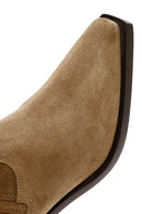 Women's Brown Chunky Heel Suede Leather Cowboy Boots | Derimod