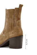 Women's Brown Chunky Heel Suede Leather Cowboy Boots | Derimod