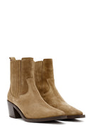 Women's Brown Chunky Heel Suede Leather Cowboy Boots | Derimod