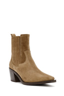 Women's Brown Chunky Heel Suede Leather Cowboy Boots | Derimod
