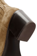Women's Brown Chunky Heel Suede Leather Cowboy Boots | Derimod