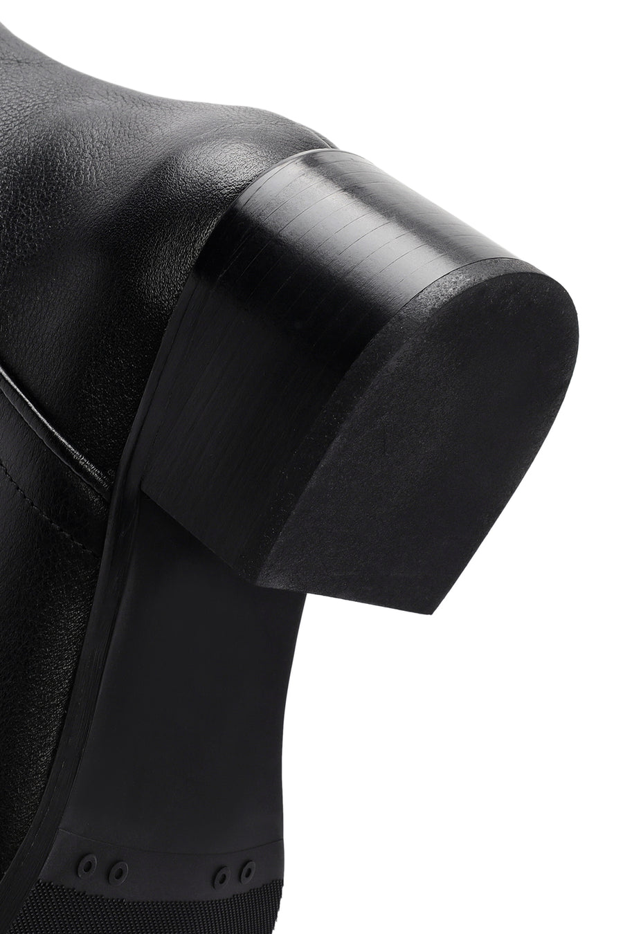 Women's Black Zippered Thick Heel Leather Boots