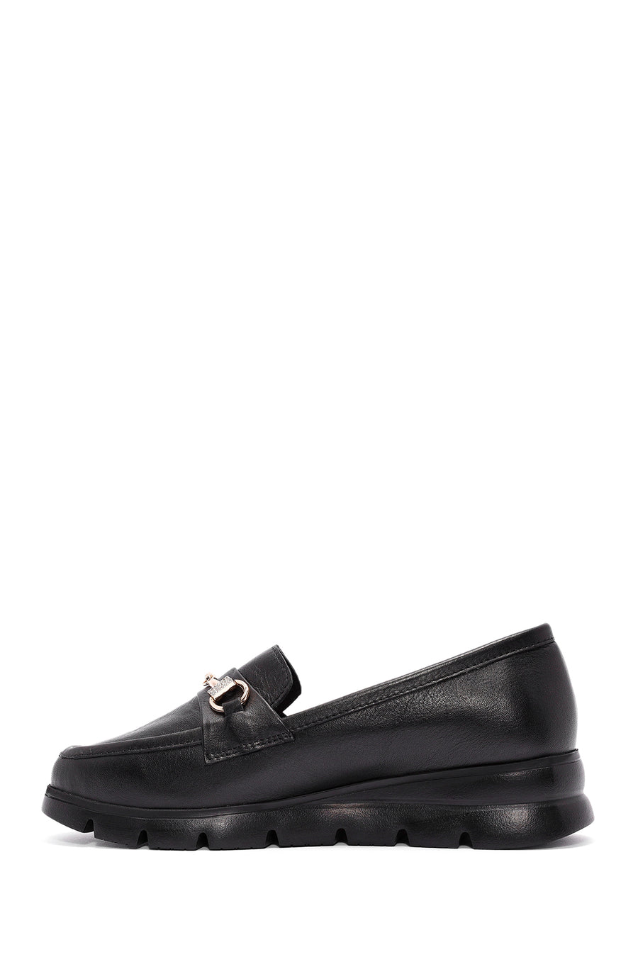 Women's Black Buckle Detailed Leather Comfort Loafer