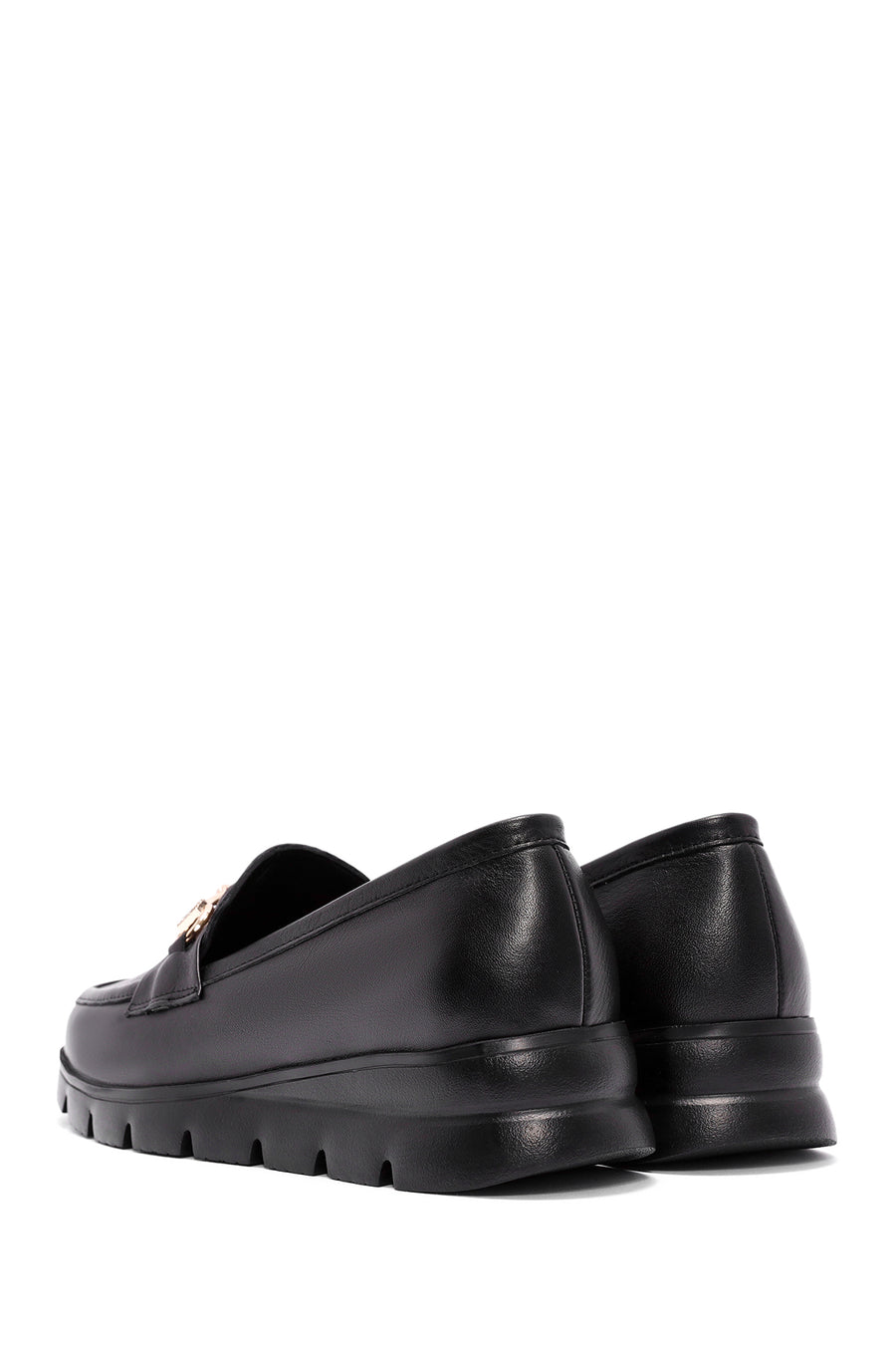 Women's Black Buckle Detailed Leather Comfort Loafer