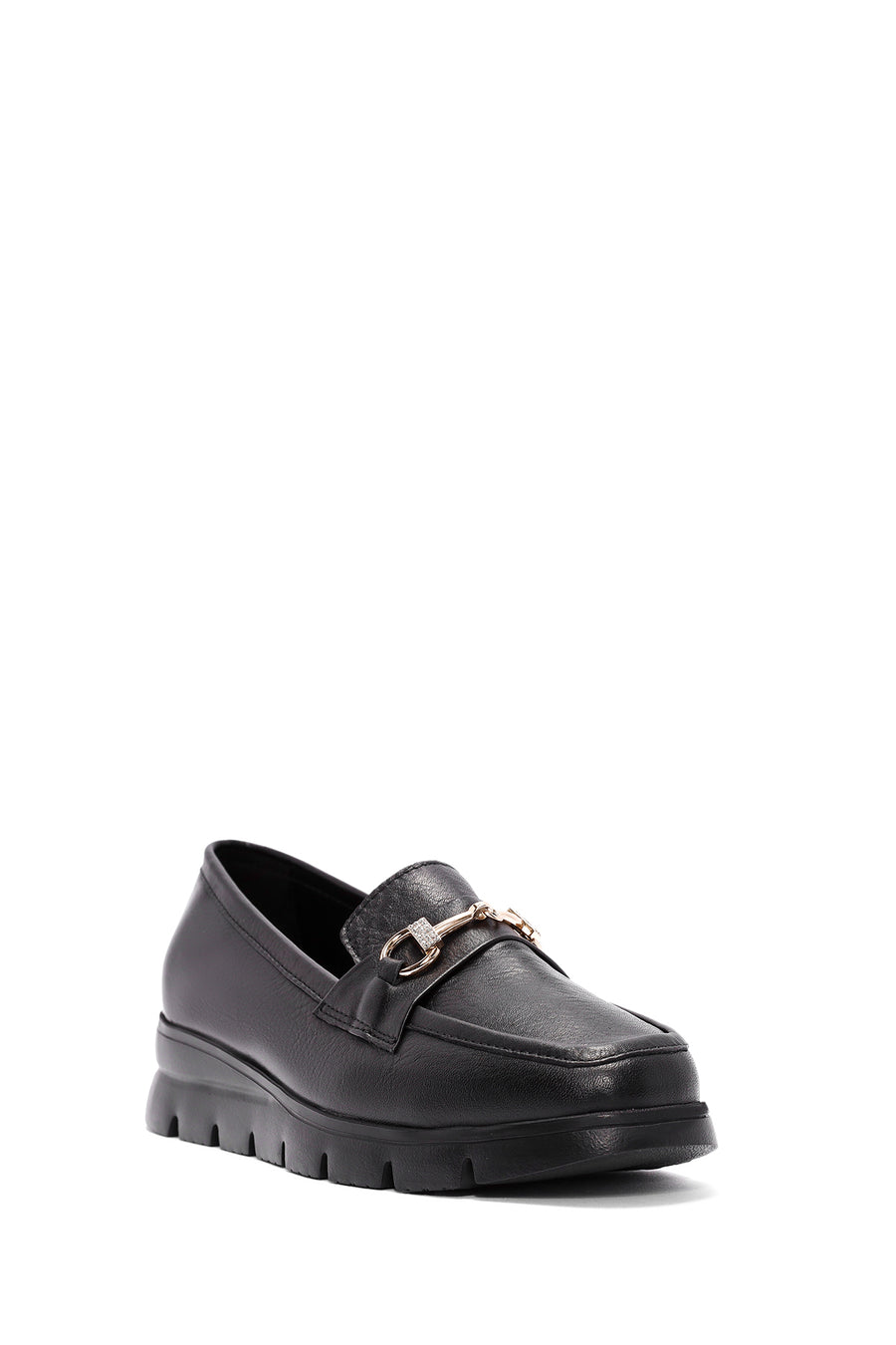 Women's Black Buckle Detailed Leather Comfort Loafer