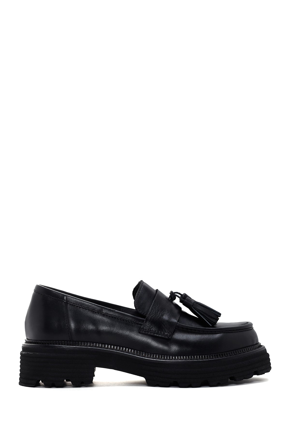 Women's Black Tassel Leather Masculine Loafer 24WFD180418 | Derimod