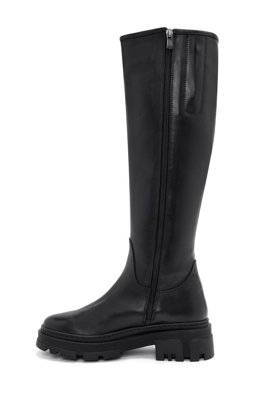 Women's Black Zippered Thick Soled Leather Boots