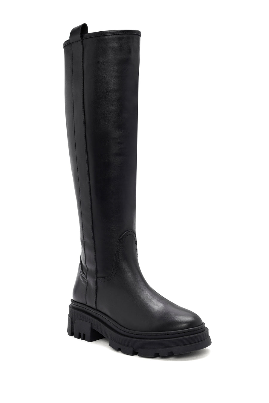 Women's Black Zippered Thick Soled Leather Boots