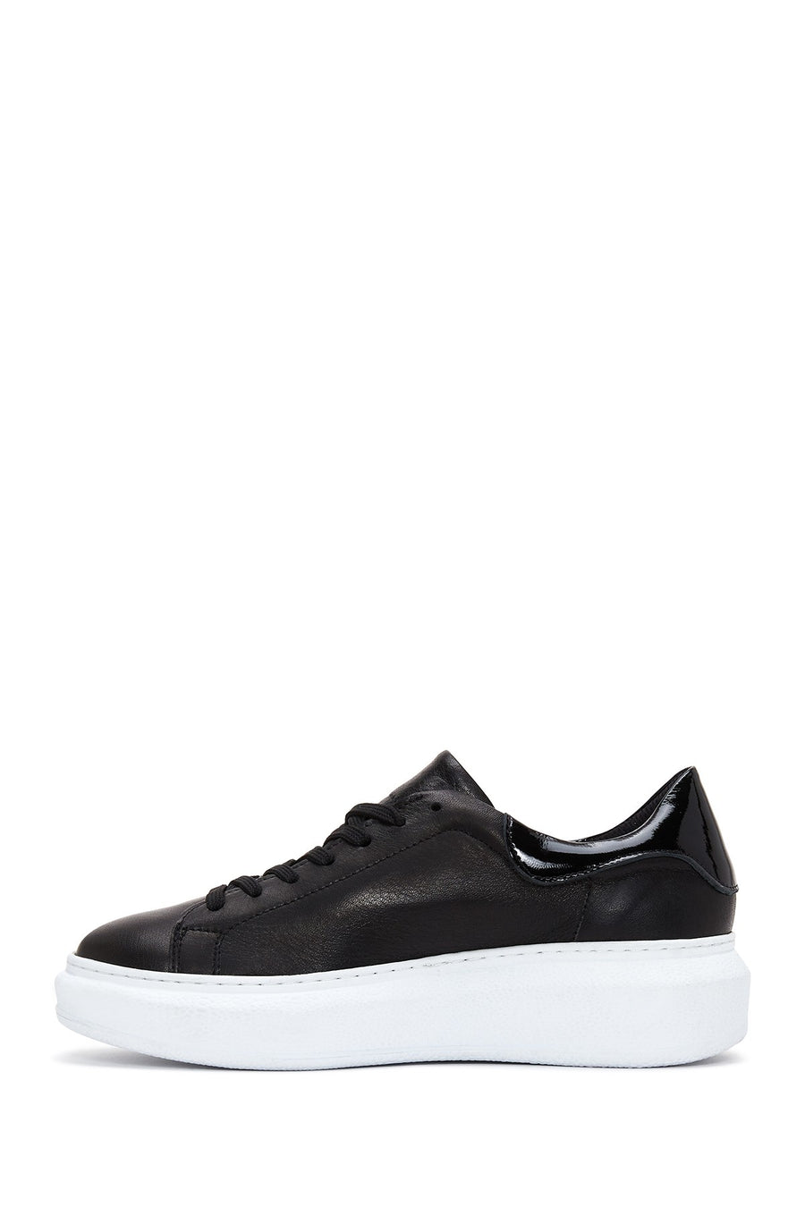 Women's Black Lace-Up Chunky Sole Leather Sneakers