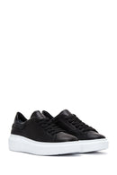 Women's Black Lace-Up Chunky Sole Leather Sneakers | Derimod