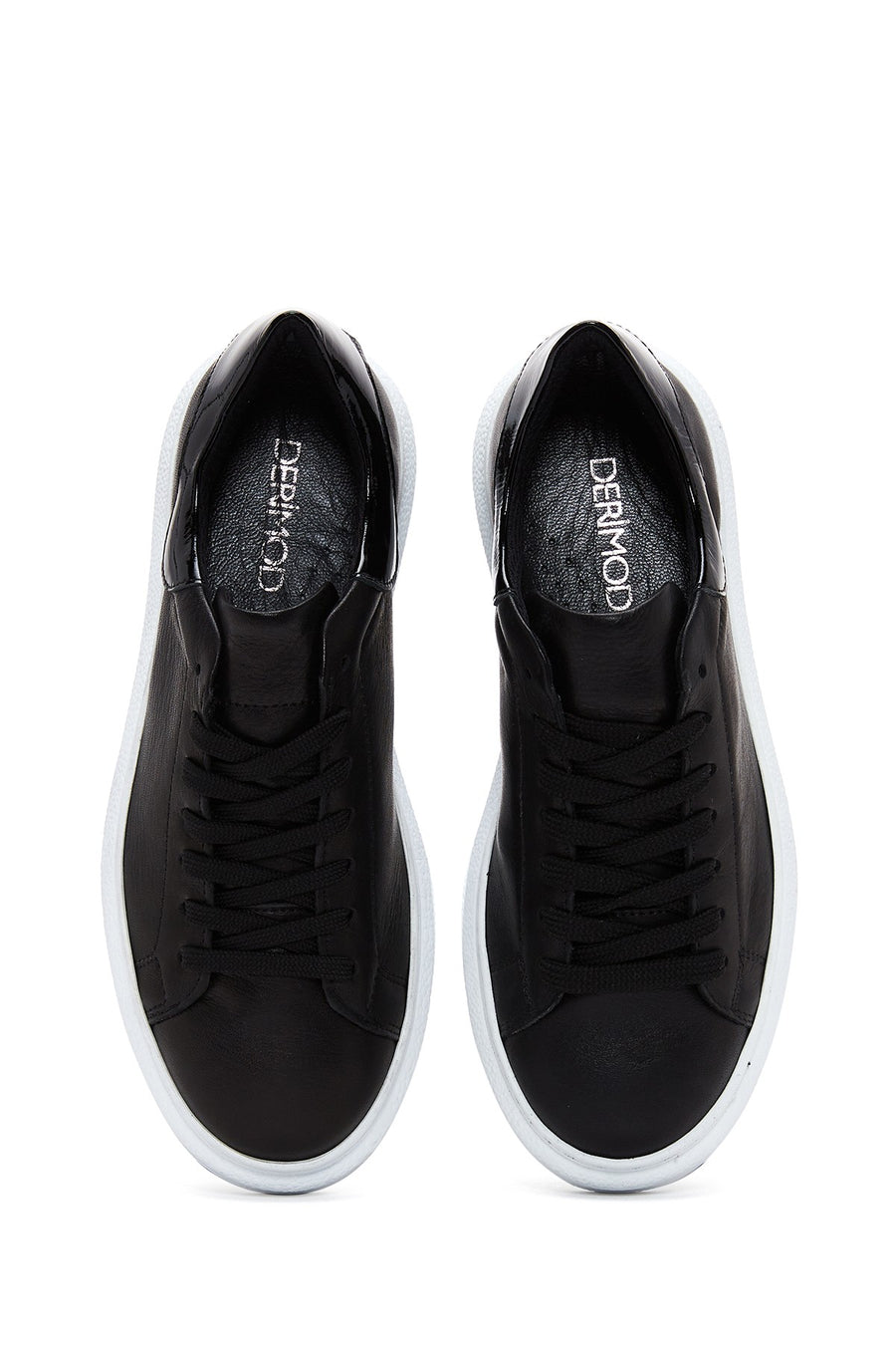 Women's Black Lace-Up Chunky Sole Leather Sneakers