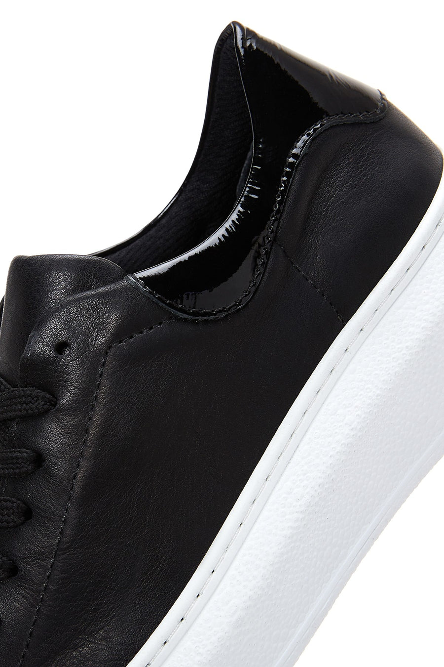 Women's Black Lace-Up Chunky Sole Leather Sneakers