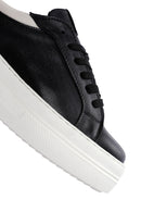 Women's Black Lace-Up High Heel Leather Sneakers | Derimod
