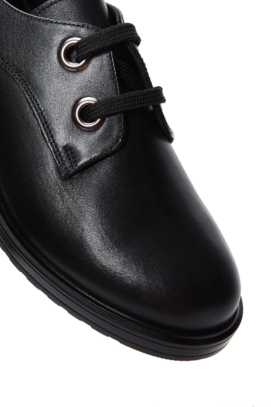 Women's Black Lace-Up Leather Oxford Shoes