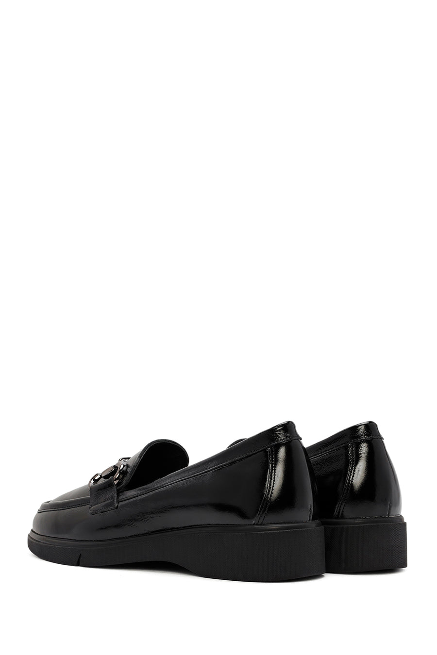 Kadın Siyah Toka Detaylı Rugan Deri Comfort Loafer