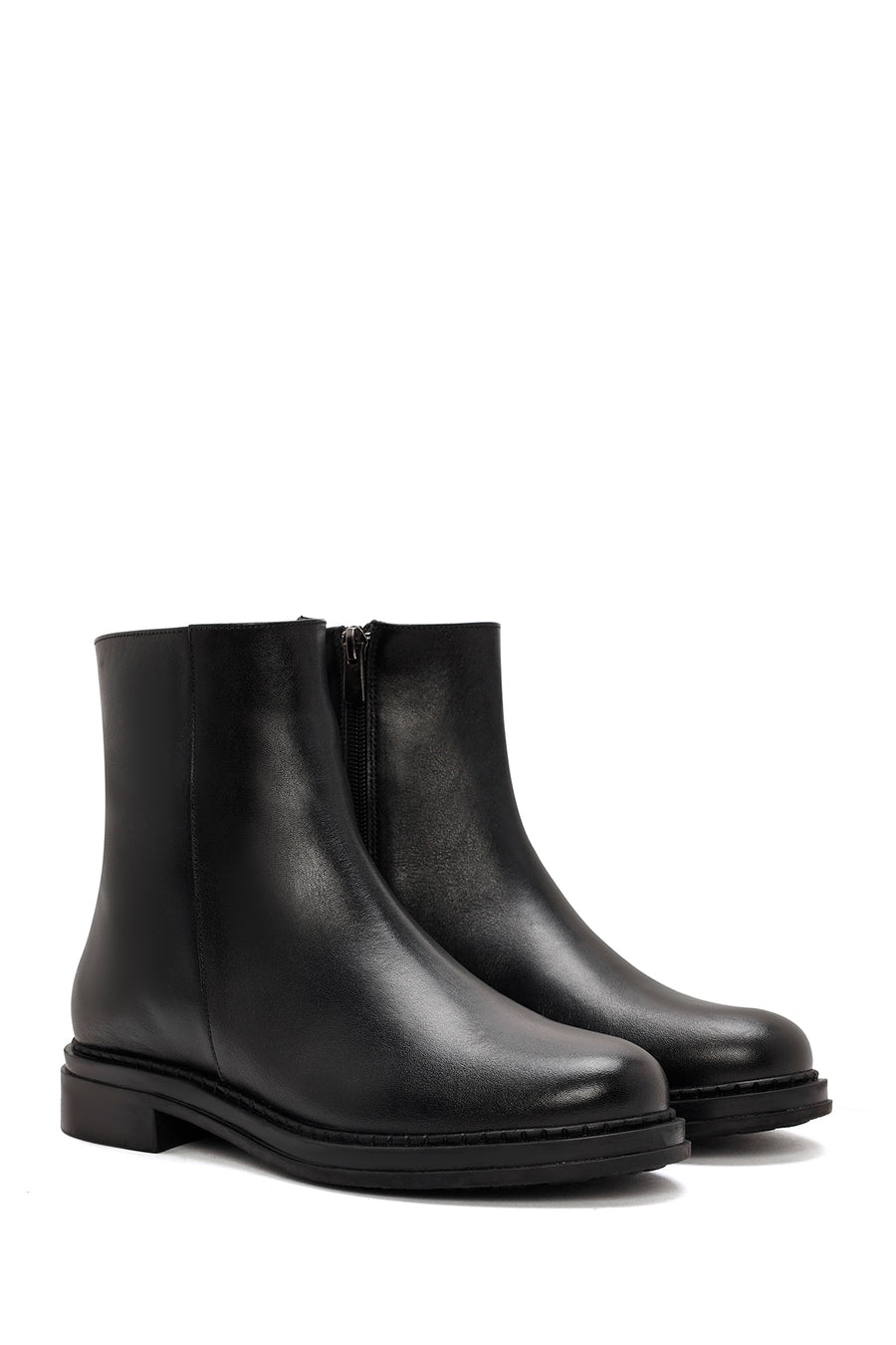 Women's Black Zippered Leather Comfort Boots