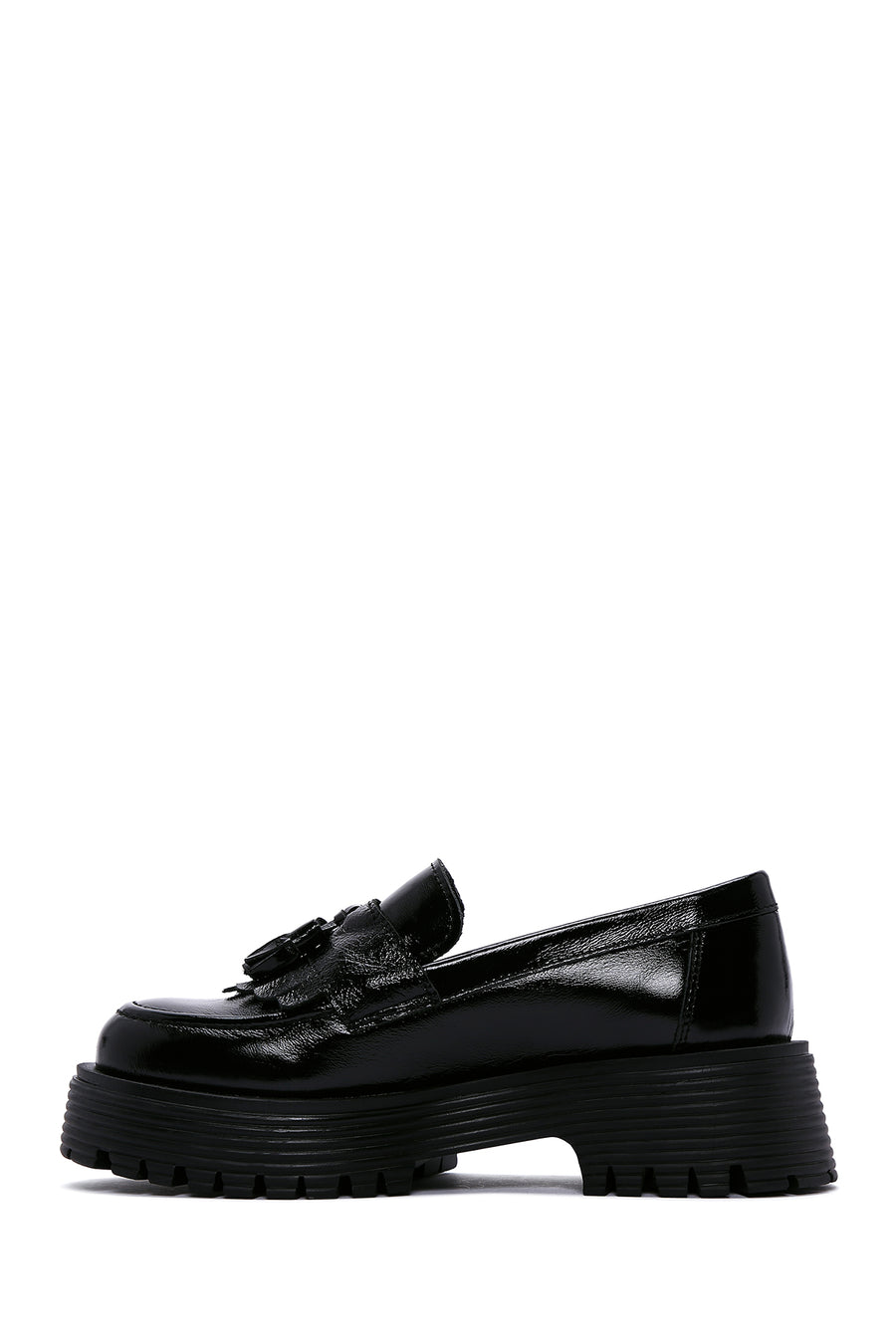 Women's Black Tassel Detailed Leather Masculine Loafer