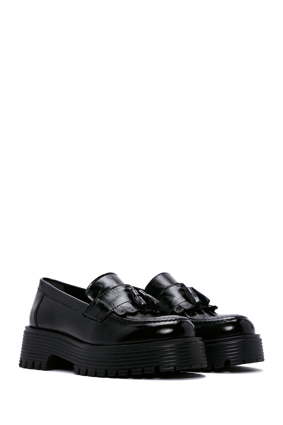 Women's Black Tassel Detailed Leather Masculine Loafer