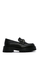 Women's Black Leather Masculine Loafer | Derimod