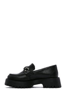 Women's Black Leather Masculine Loafer | Derimod