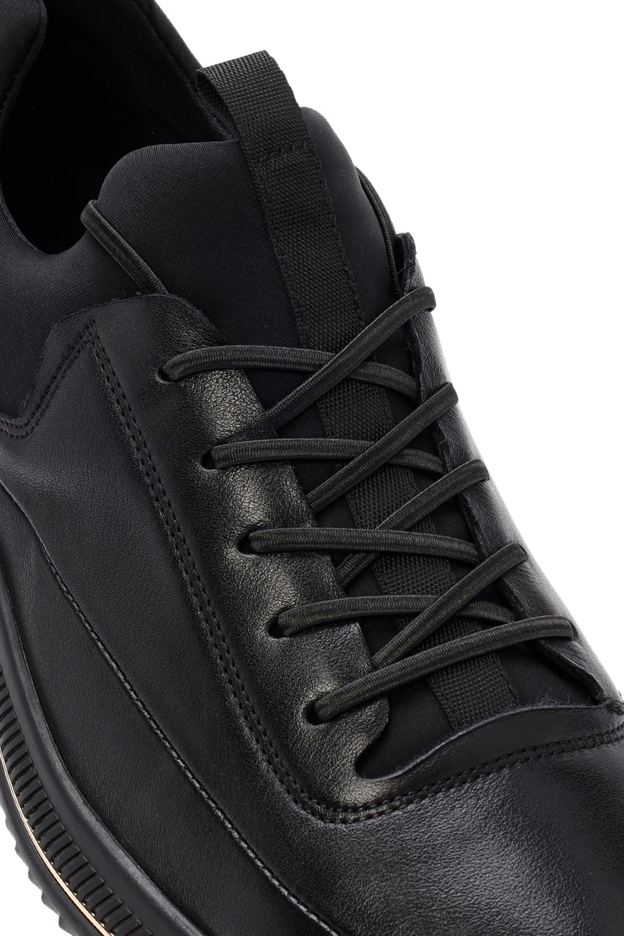 Erkek Siyah Bağcıklı Deri Sneaker