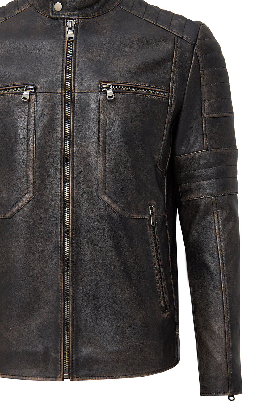 Morant Men's Brown Vintage Slim-Fit Leather Jacket