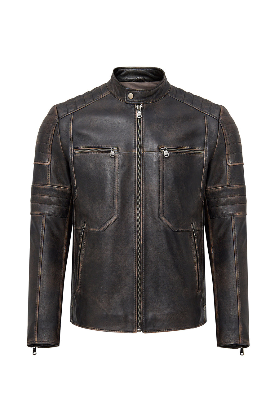 Morant Men's Brown Vintage Slim-Fit Leather Jacket