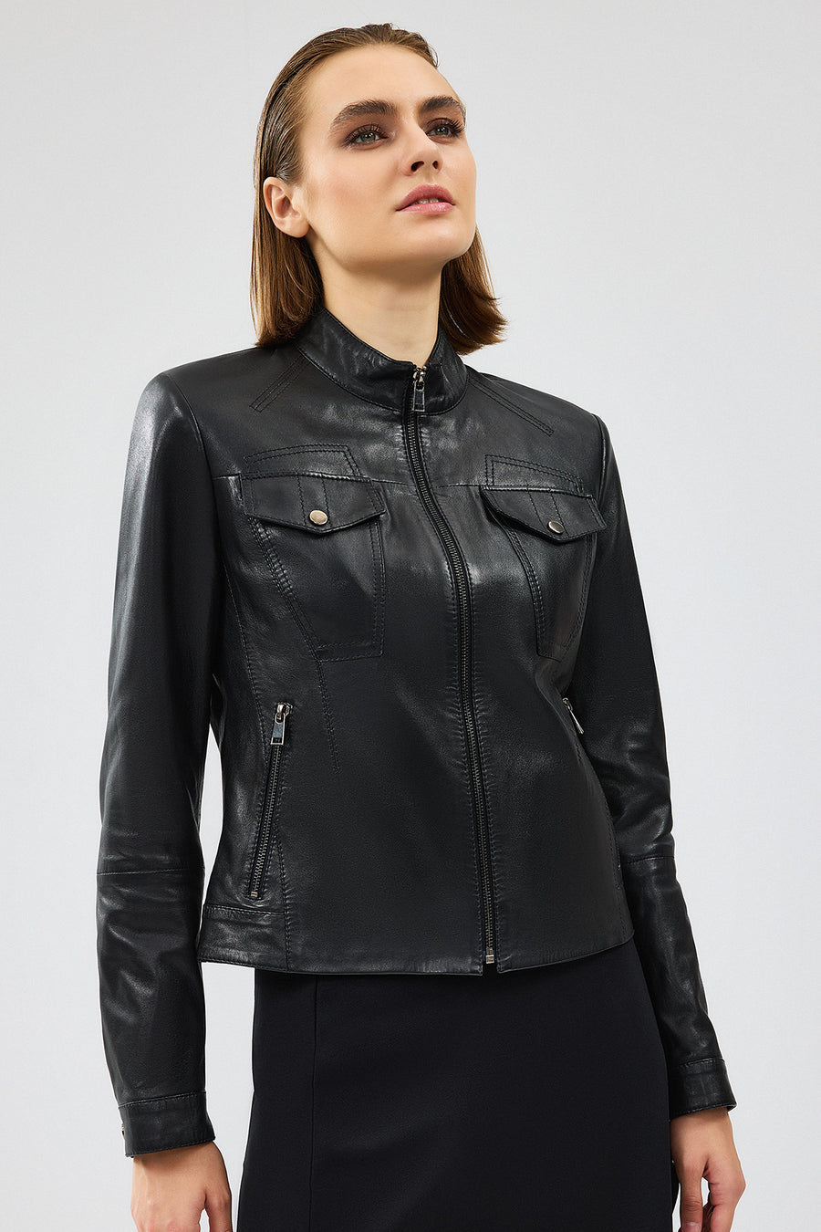Gigi Women's Black Short Leather Jacket