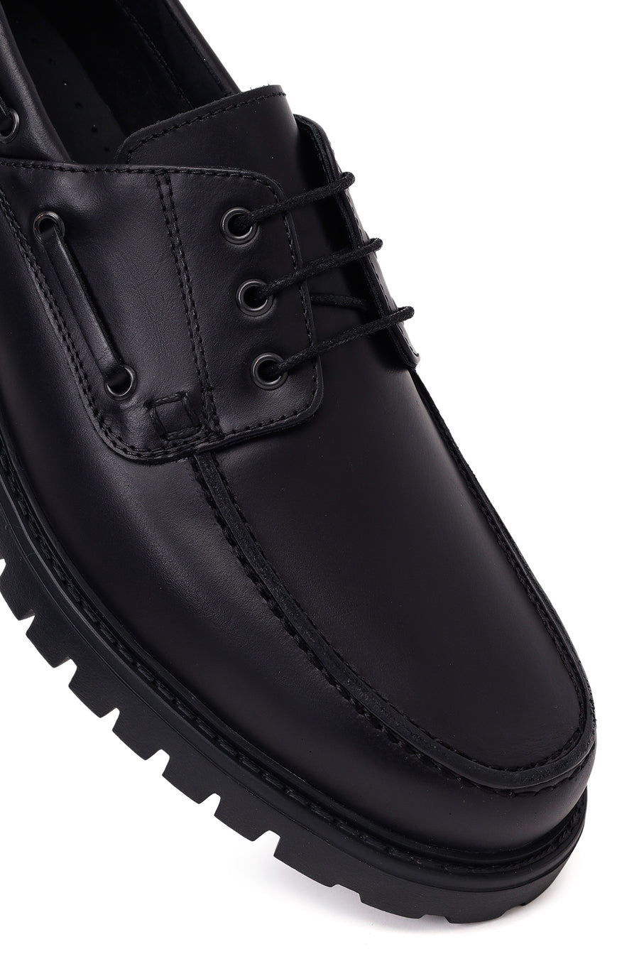 Male Black Lace-Up Thick-Soled Leather Casual Shoes