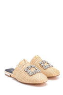 Women's Stone Detailed Straw Slippers | Derimod