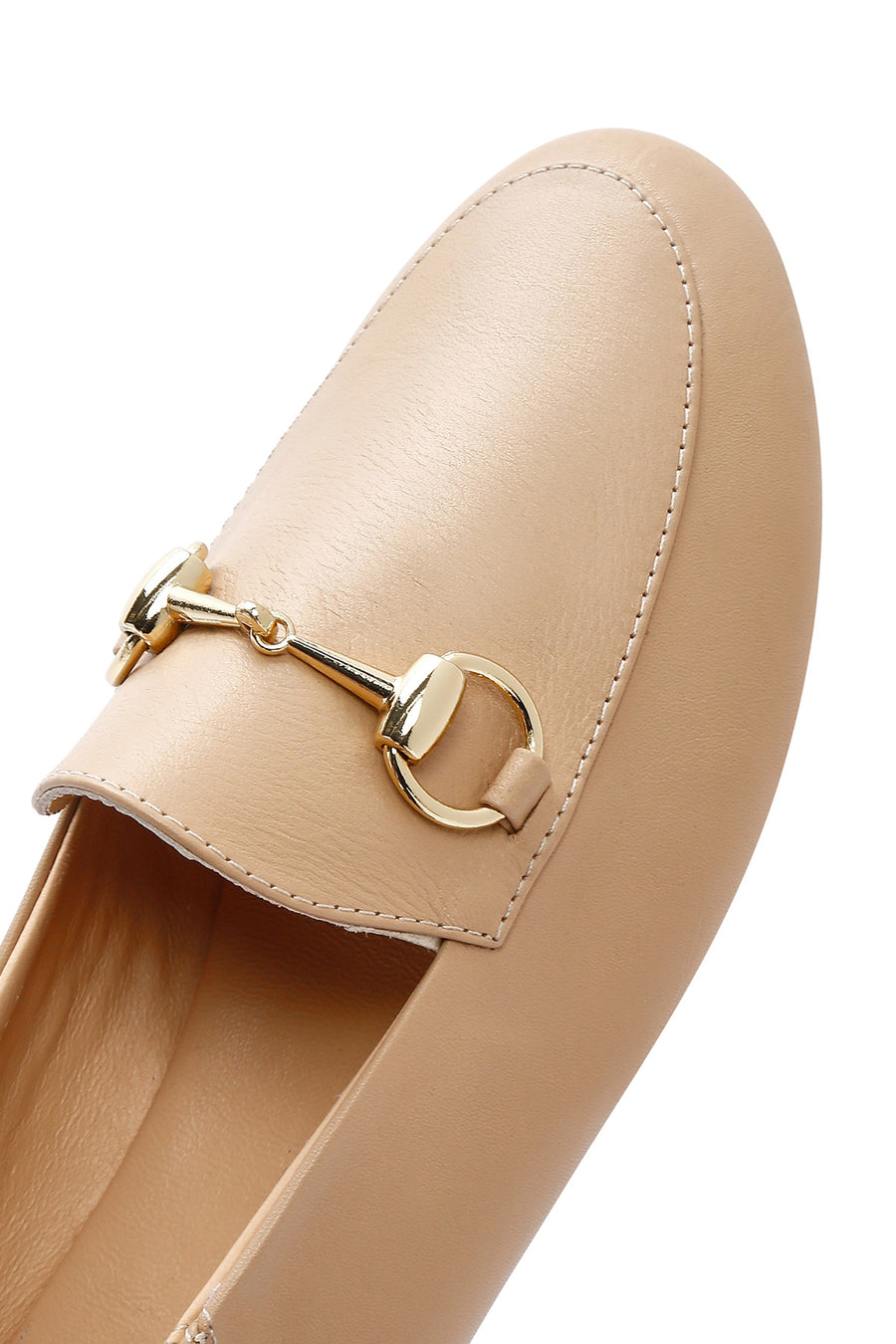 Kadın Bej Deri Maskülen Loafer