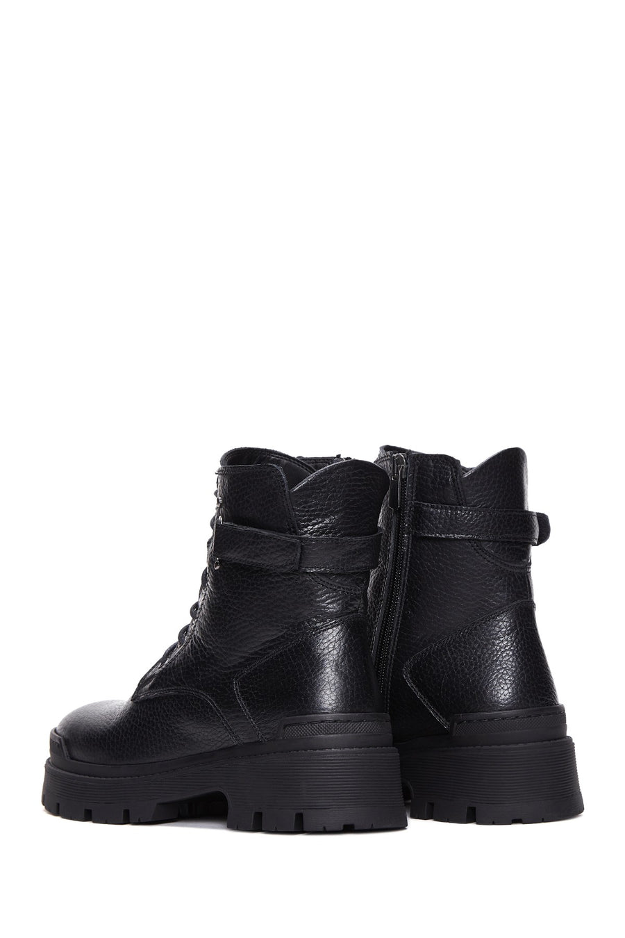 Women's Black Leather Thick Soled Boots