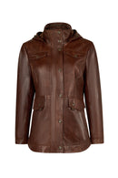 Susan Woman Brown Hooded Leather Coats | Derimod