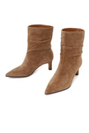 Woman Beige Heeled Suede Boots | Derimod