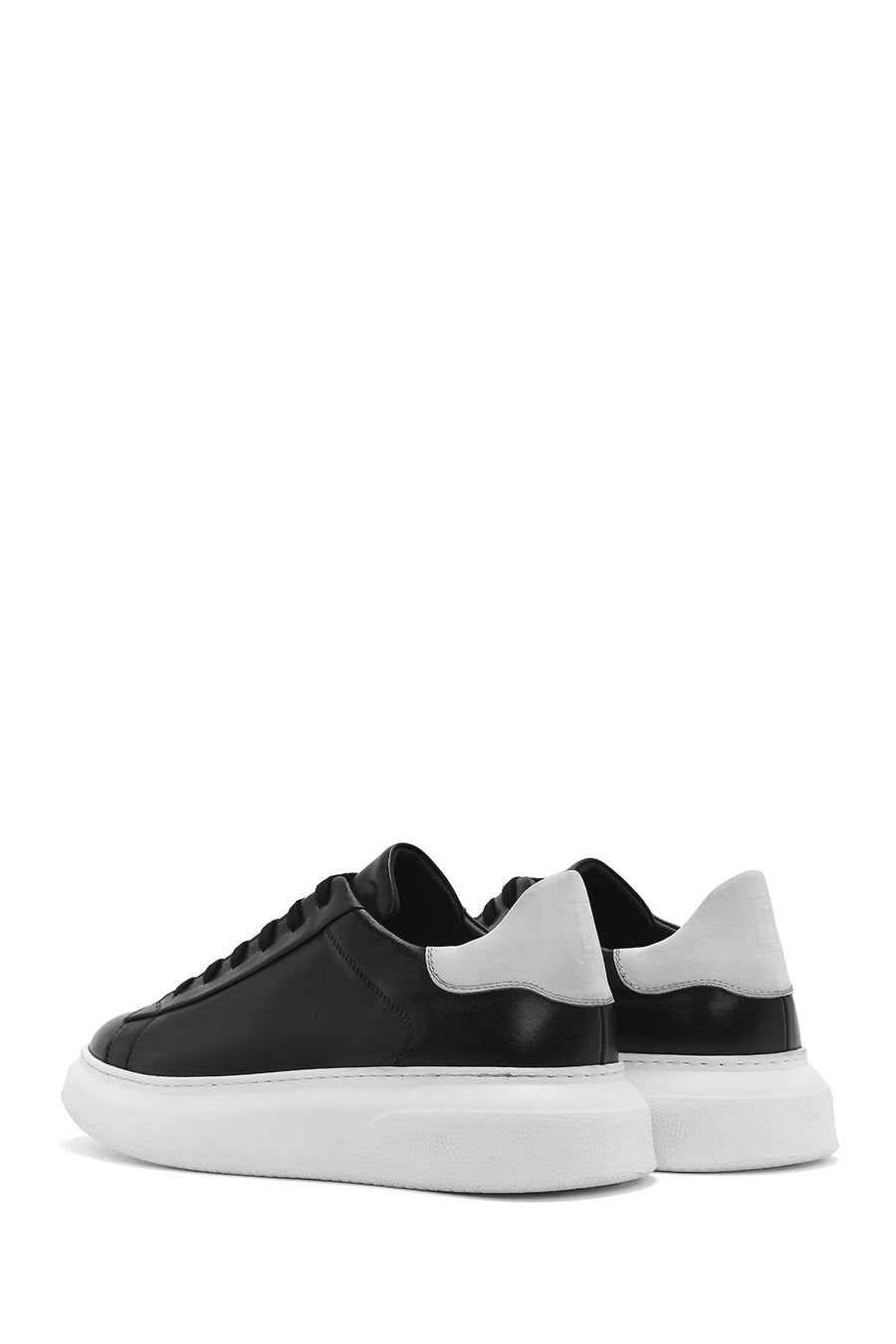 Men's Black Lace-up Thick-Sole Leather Sneaker