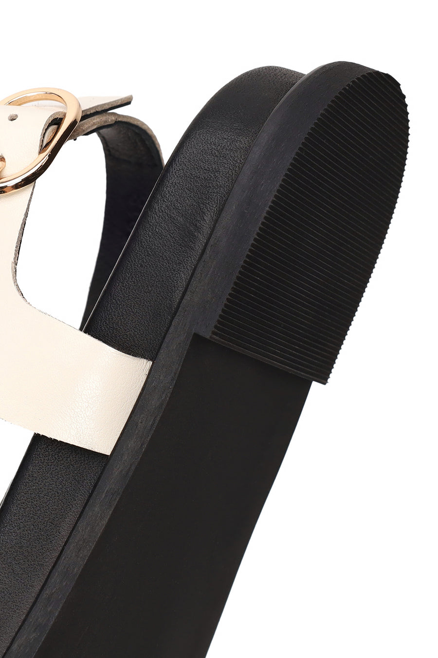 Woman Cream Back Buckled Toe-Post Leather Sandal