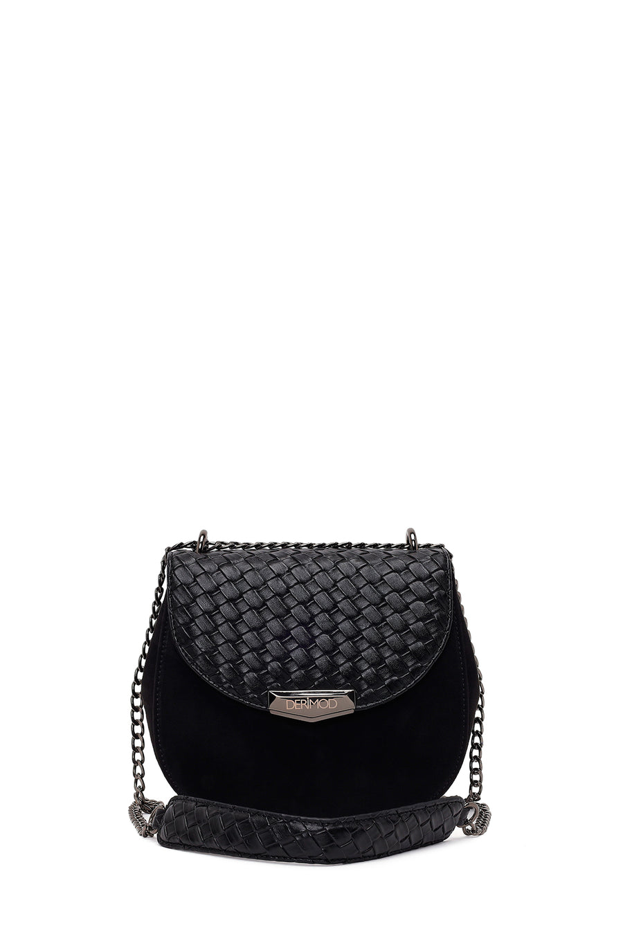Woman Black Chain Long-Strap Braided Crossbody Bag WB500001SO | Derimod