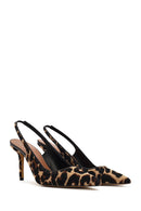 Women's Leopard Slingback Thin Heel Leather Shoes | Derimod