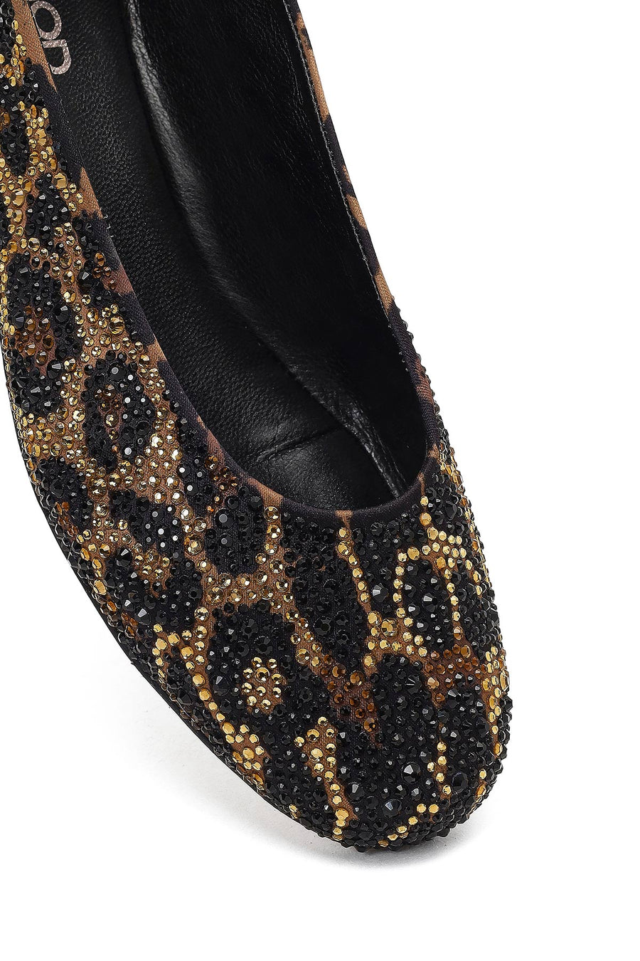 Women's Leopard Patterned Jeweled Leather Ballet Flat