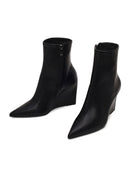 Woman Black Zip Closure Wedge-Heel Boots | Derimod