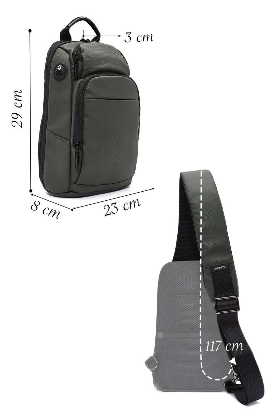D-Pack Erkek Haki Teknolojik Kumaş Çapraz Çanta