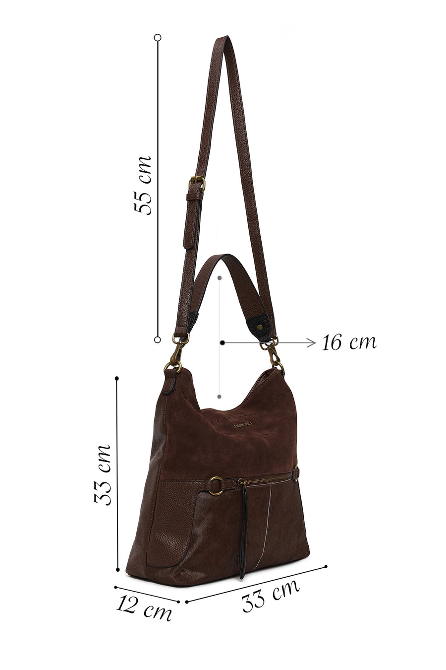 Woman Brown Long-Strap Suede Shoulder Bag