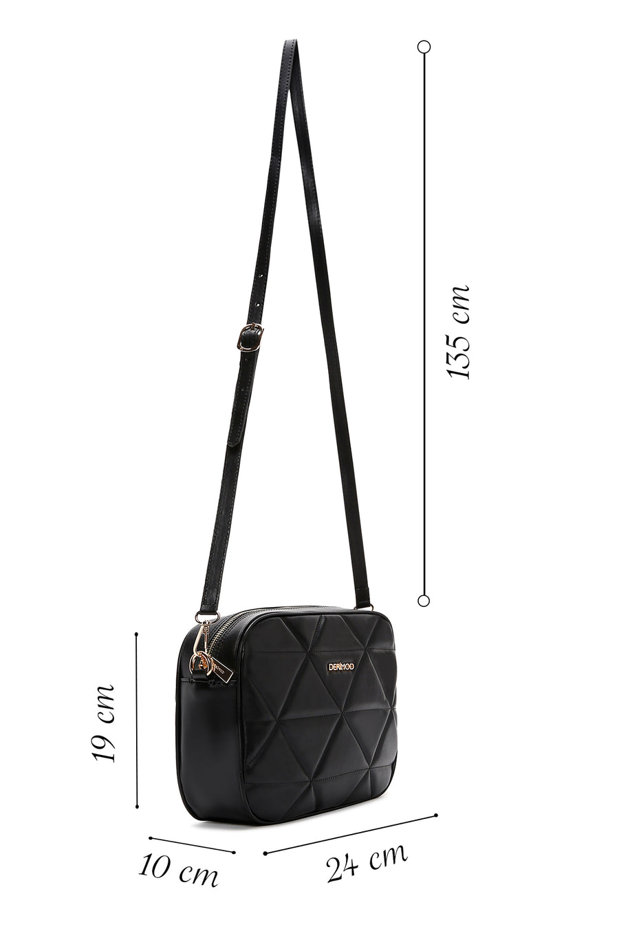 Woman Black Long Strap Quilted Crossbody Bag